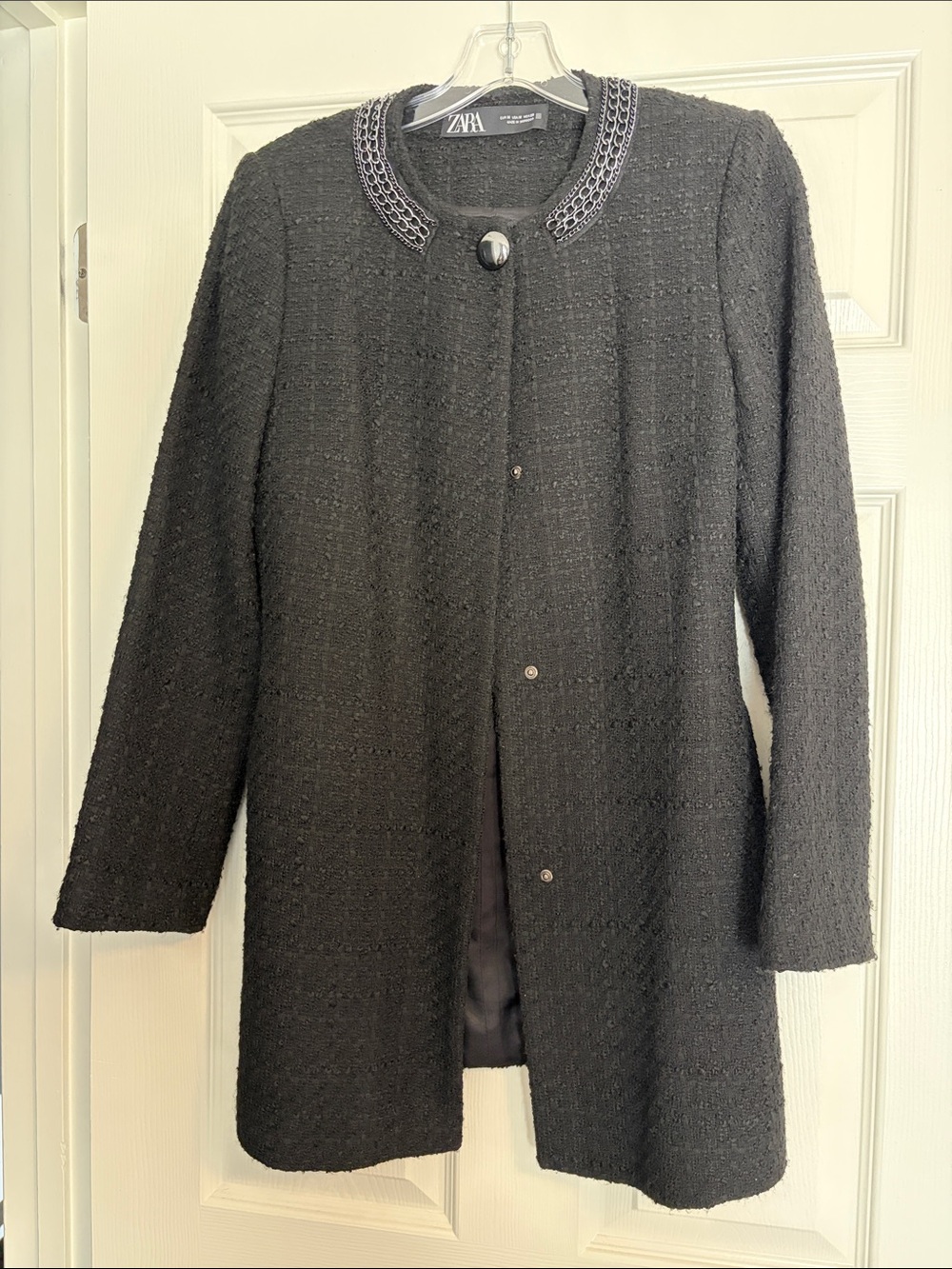 Zara Black Textured Collar Pea Coat